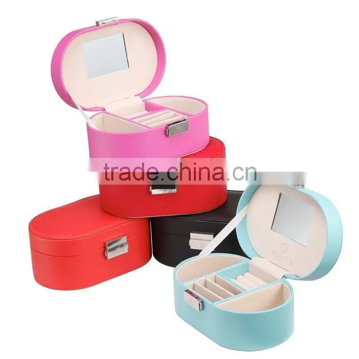 Small Faux Leather Mirror Travel Jewelry Box Organizer Display Storage Case for Rings Earrings Necklace (Black)
