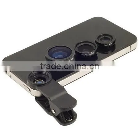 3 in1focusing mirror focus lamp fisheye lens ,mini camera lens 3 in 1 lens kit