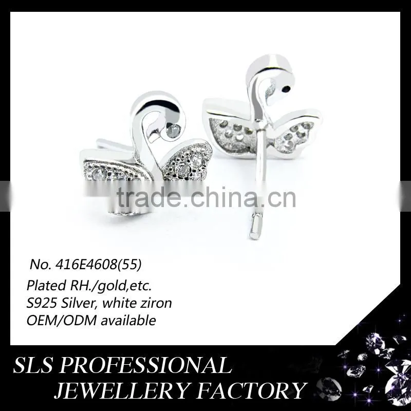 Korean styles 925 silver jewelry wholesale girls jewelry cute double swans stud earrings