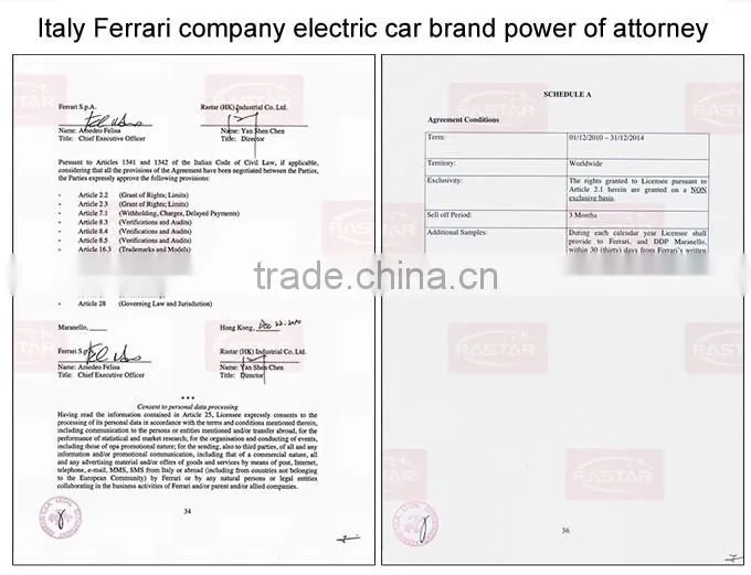 Battery opreated PP plastic type Ferrari F12 Licensed Ride on car for kids