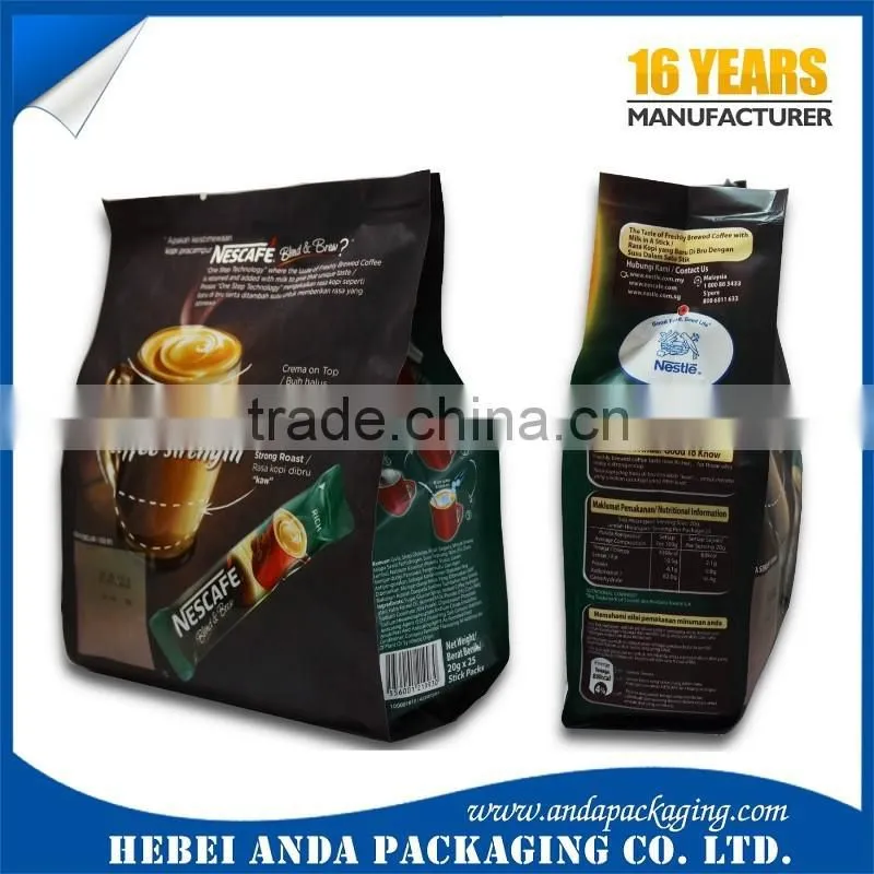 Gravure pringing plastic bag for instant coffee mix packaging