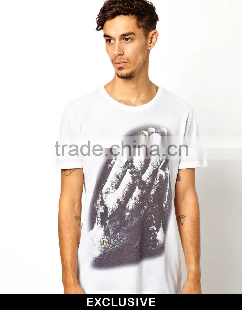 Combed Cotton Vintage T-Shirt with Praying Hands Print