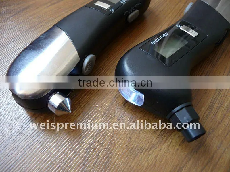 Very useful auto emergency tool with digital tire pressure gauge