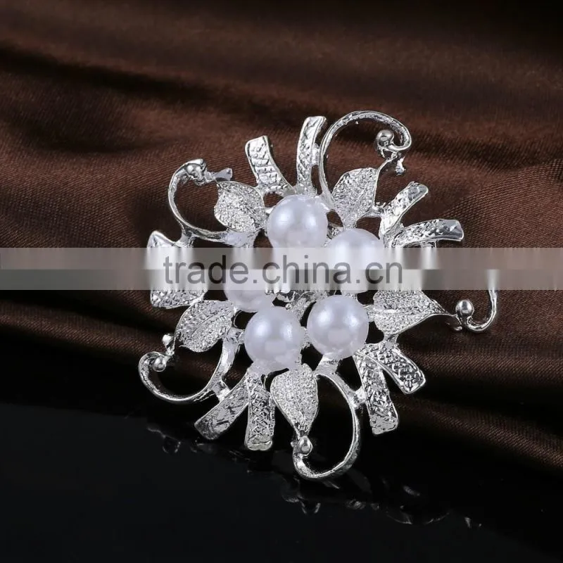 Flower Crystal Brooch With Pearls,Leaf Rhinestone Pearl Brooch Pin,Brooch For Wedding