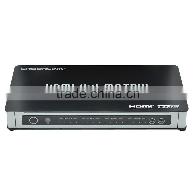 CHEERLINK 4-In 4-Out Full HD 1080P Support 3D True Matrix 4*4 w/ Remote Control - Black