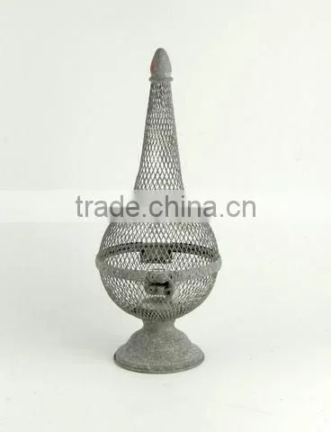 100115F- metal wire cage candle lantern w/tapered top