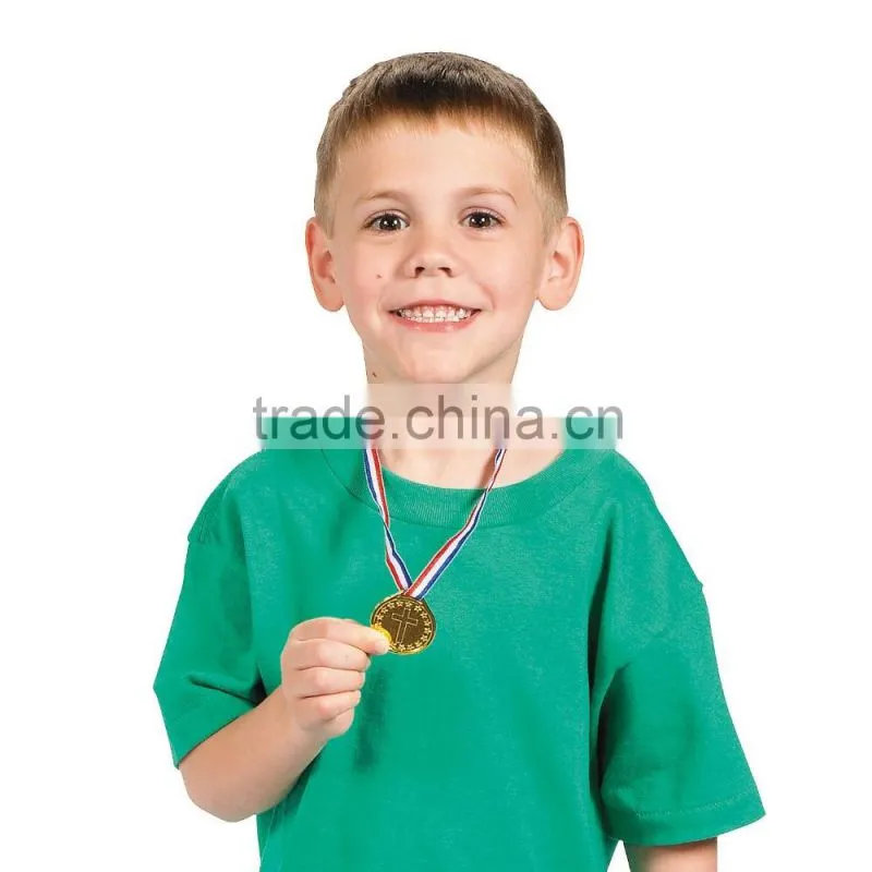 Custom Design Reward Souvenir Award Cheap Plastic Gold Academic Achievement Medals with Nylon Ribbon Necklace