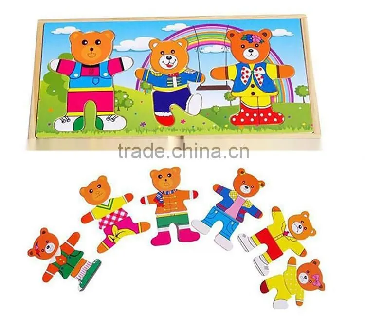 wooden bear dress family animal puzzle for kids