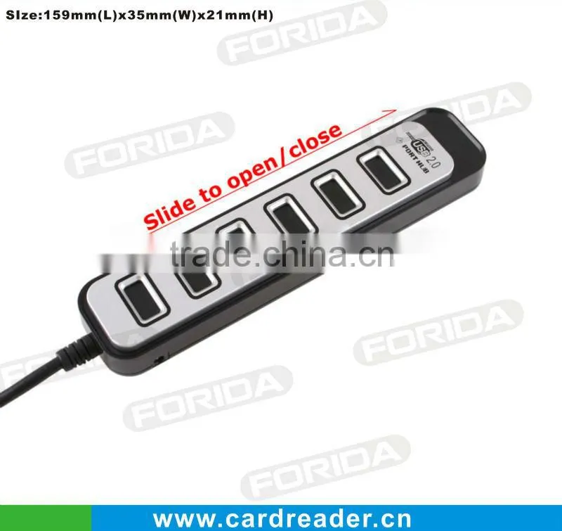 New sliding plug socket 7 ports socket usb hub 2.0 high speed for laptop pc