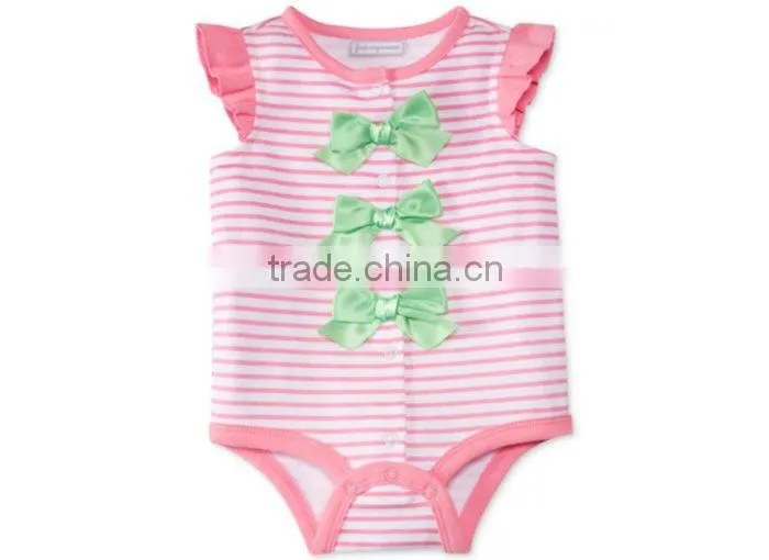 China Manufacturer Wholesale Baby Girls Printed Ruffle Sleeve Sweet Bow Romper