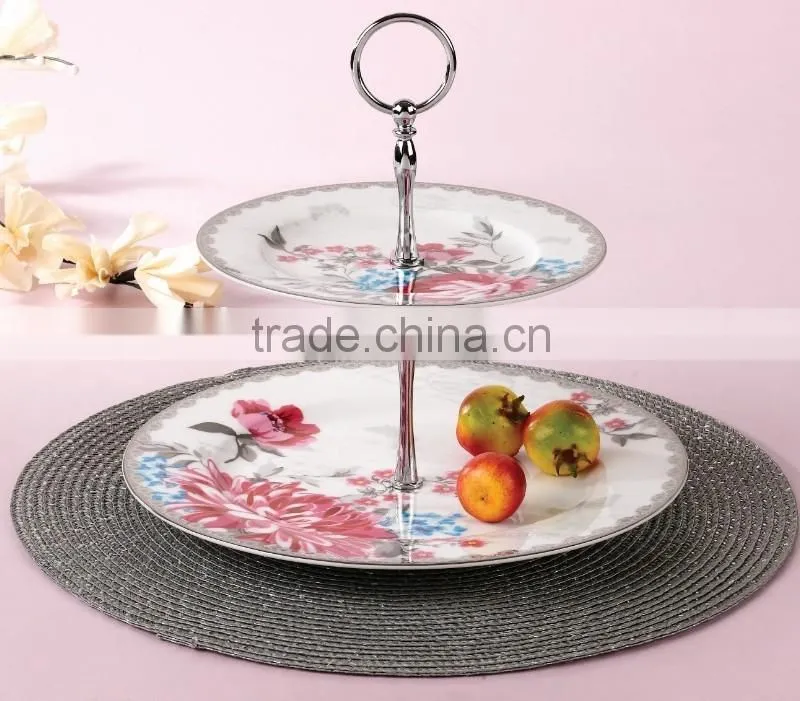 White round porcelain/ceramic three-layer plate