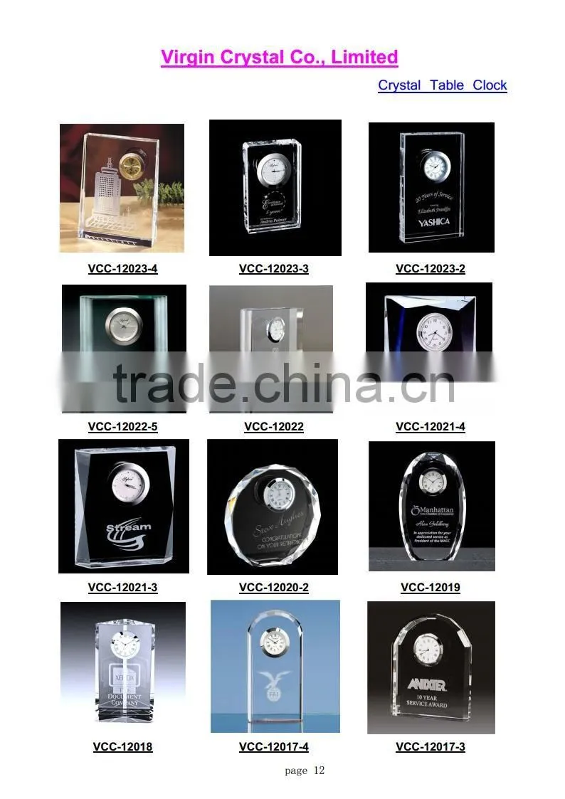 Wholesale custom logo crystal glass stand clock for souvenirs gift