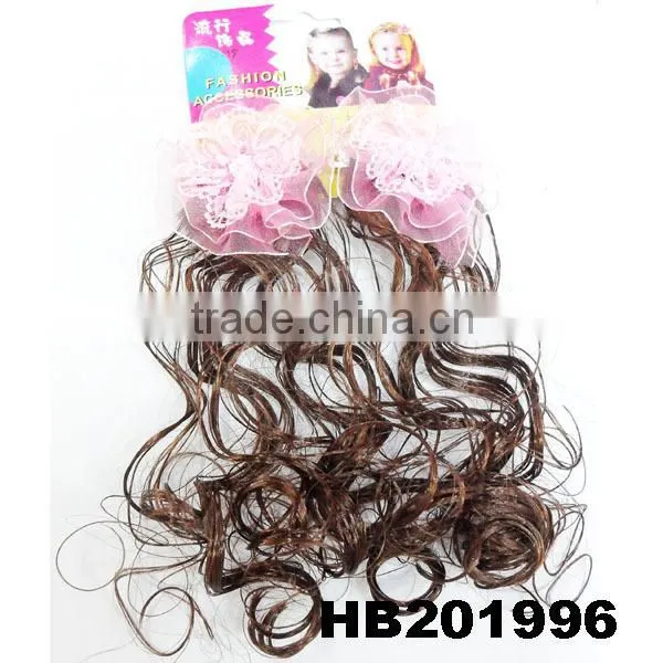 cute baby headband curl hair extensions with sky blue flower ribbon bow