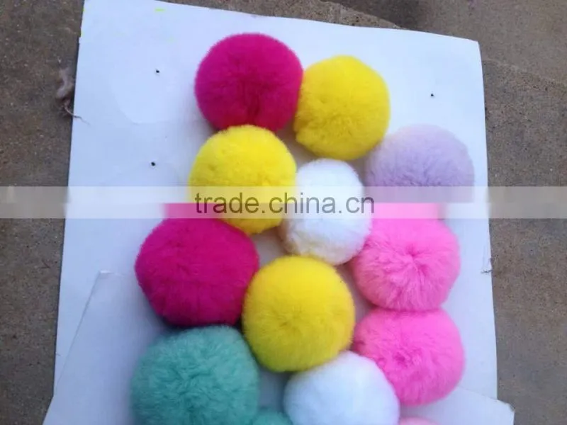 Natural Rex Rabit Fur Pompoms Wholesale Fur Pom Poms / 8cm Fur Ball Keychain
