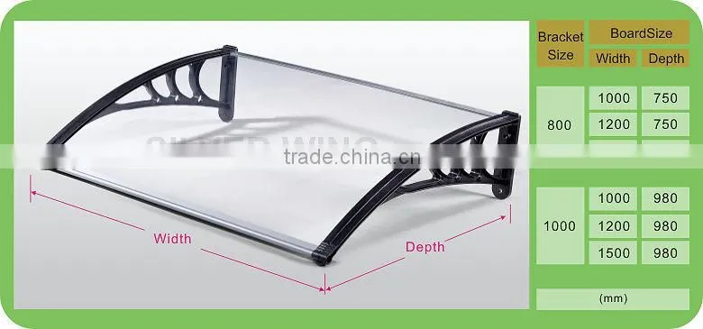 Plastic awning material polycarbonate rain cover for balcony awning