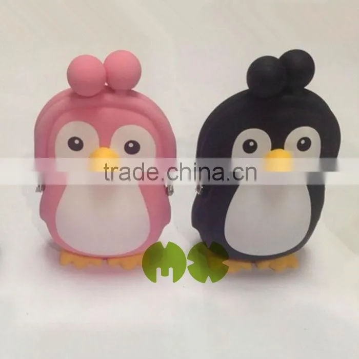 Newest Design 2015 Penguin Silicone Purse, Cute Penguin Silicone Purse Colorful Silicone Clutches Purse