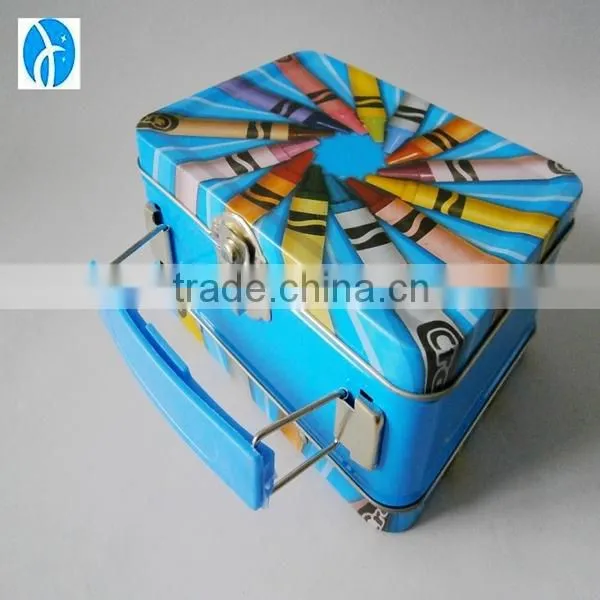 Wholesales custom carton metal handle tin box with lock for promotion
