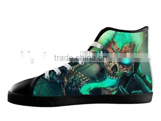 Men's Skull High Top Casual Shoes,Black Lace-up Canvas Sneakers