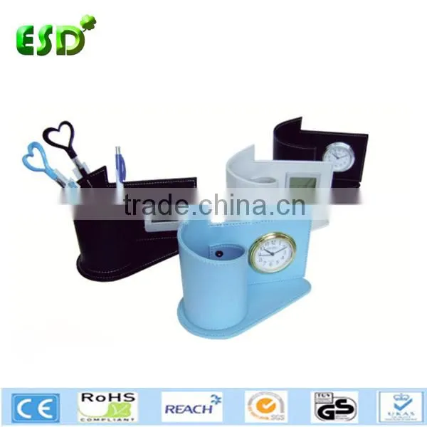 ESD promotional desktop clock and pen holder