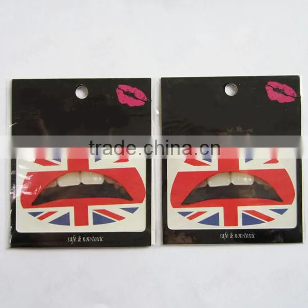 Wholesale custom english flag water transfer temporary lip tattoos sexy waterproof lip sticker non-toxic lip tattos