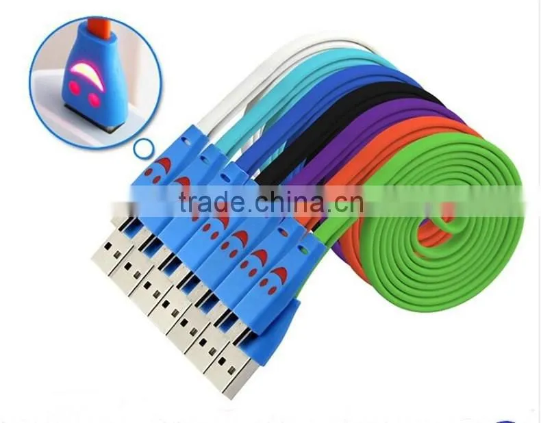 Lighting smiley Android smartphones led micro usb cable V8 common data line