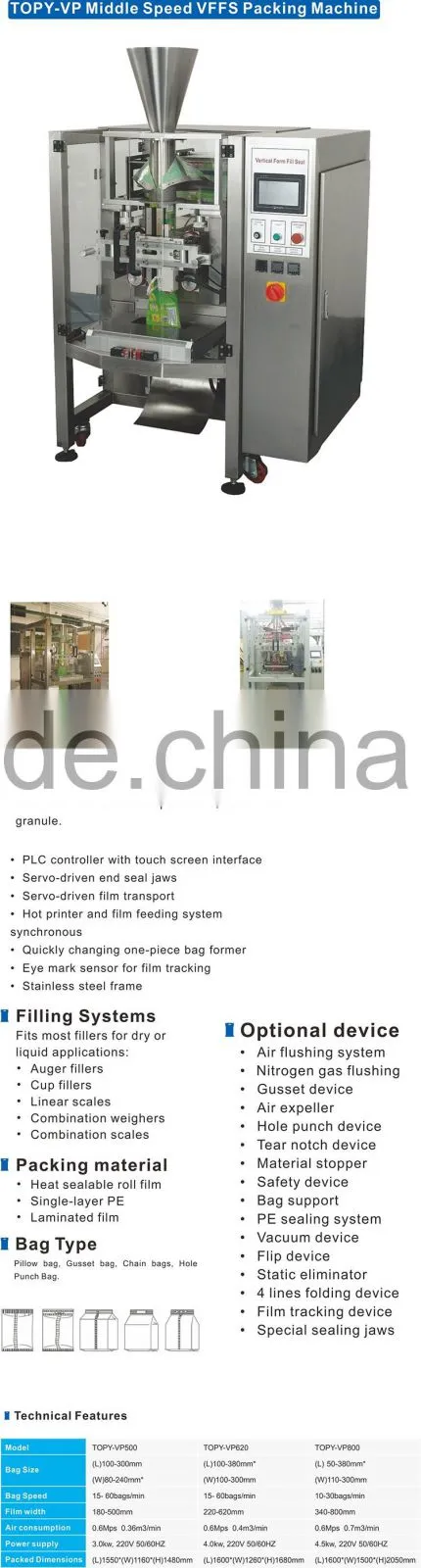 Multi-function automatic vertical form fill seal packing machine for powder or flour
