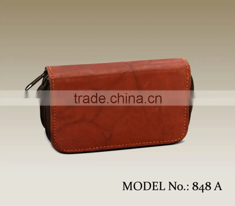 Leather key case with card pockets zipper style key case