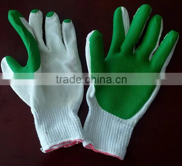 cotton coated green latex gloves