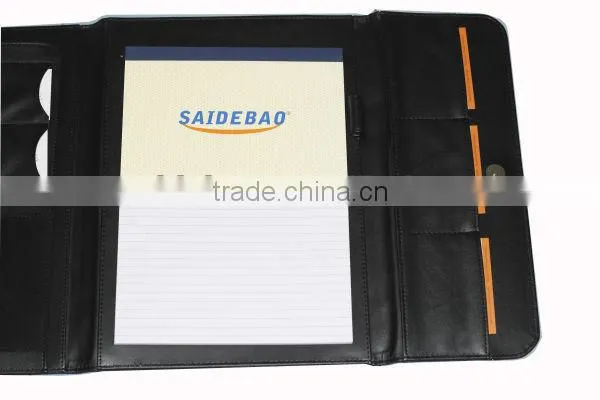 wholesale business leather portfolio with zipper and calculator and notepad