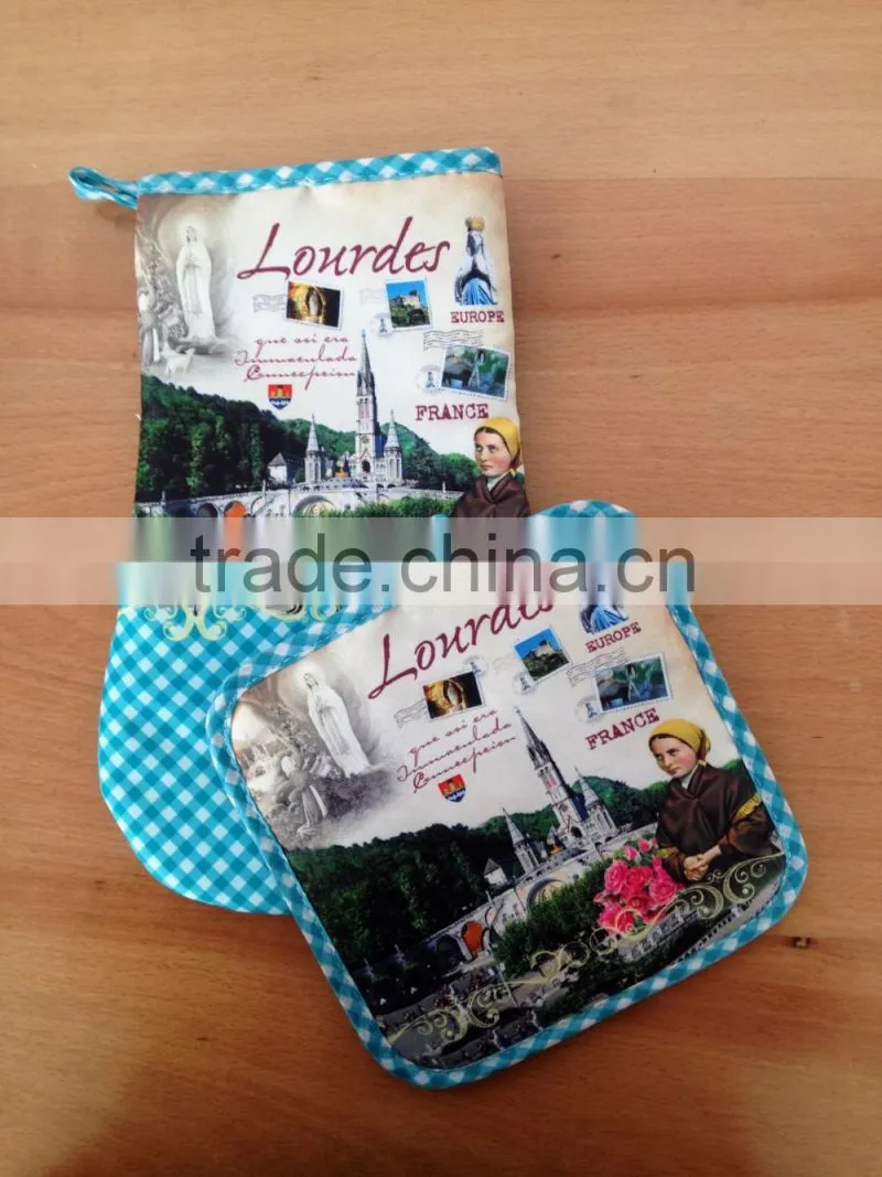2pcs kitchen set with digital printing oven mitten pot holder