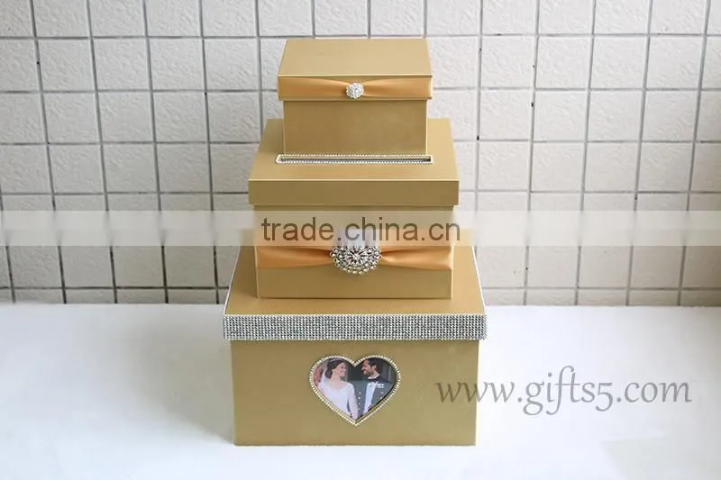 Gold card box for wedding Luxury wedding keepsake box large wedding card boxes