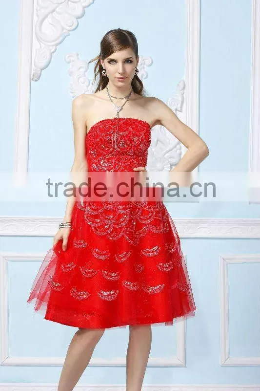 New Bright red Modest Festival Cocktail dress Fashion 2012 D671