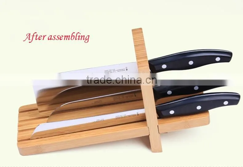 Simple Bamboo Knife Block with collapsible design