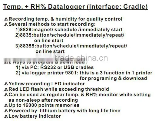 AZ8835 Portable LCD display USB temperature humidity data logger external probe temperature recorder with alarm