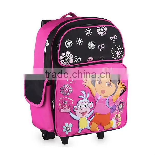 2015 3D Girl Kid backpack with trolley for back to school