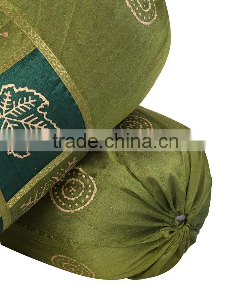 Handmade Rajasthani Printed Bolster Cushion Cover Round Patchwork Polydupion Fabric Bolster Pillow