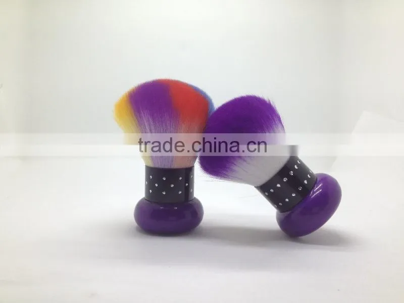 2015 wholesale romantic multicolor nylon hair aluminum ferrule purple plastic container kabuki powder brush
