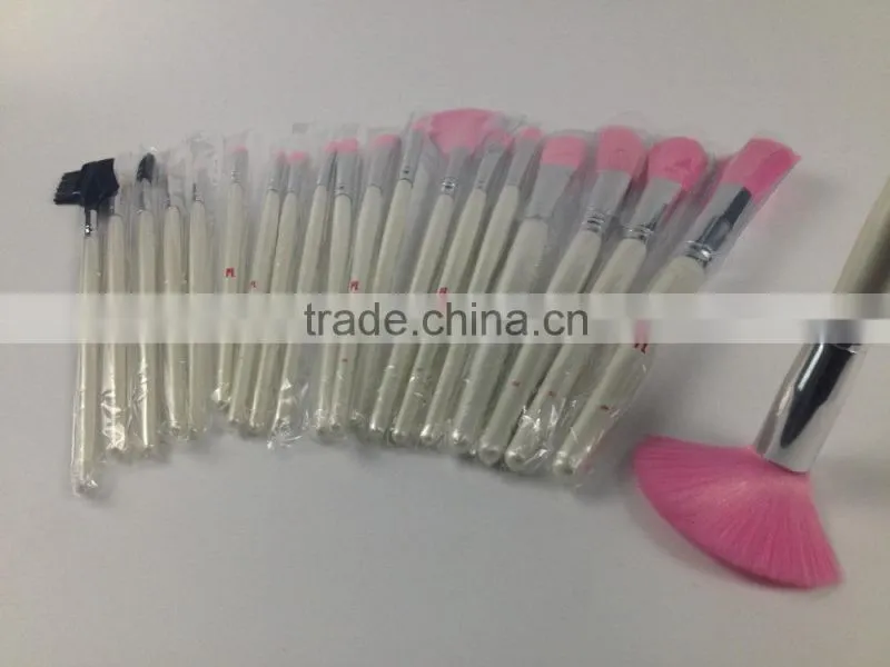 2015 Top quality 20pcs pink color nylon hair white wood handle in white PU bag brush makeup set
