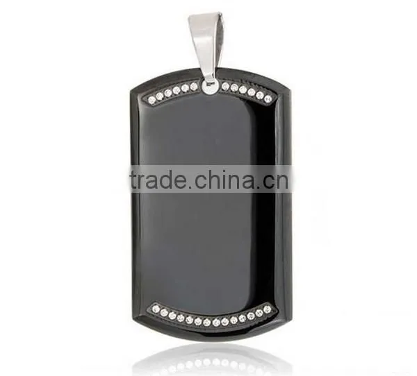 Personalized stainless steel custom engraved black stone pendant