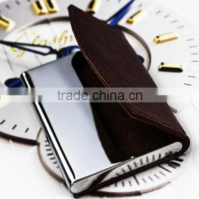 Business affairs brown PU leather credit card holder name card case for business men and promotional gift