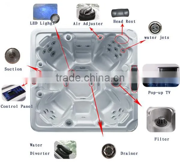 Acrylic hydro jet spa 7 person portable whirlpool / massage spa pool Luxury