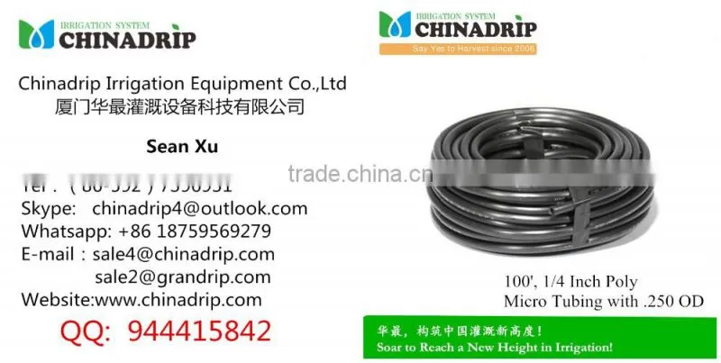 Chinadrip 1/4 Inch Poly Micro Tubing with .250 OD soaker hose pipe