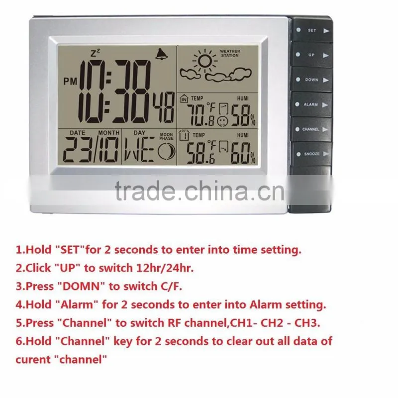 Radio controlled weather station clock with 2 Transmitter, Weather Station Wifi for weather forcast