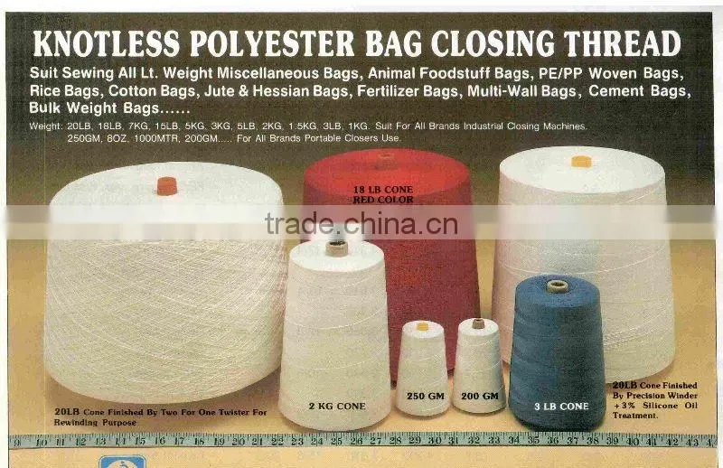 Knotless organic bag closing thread
