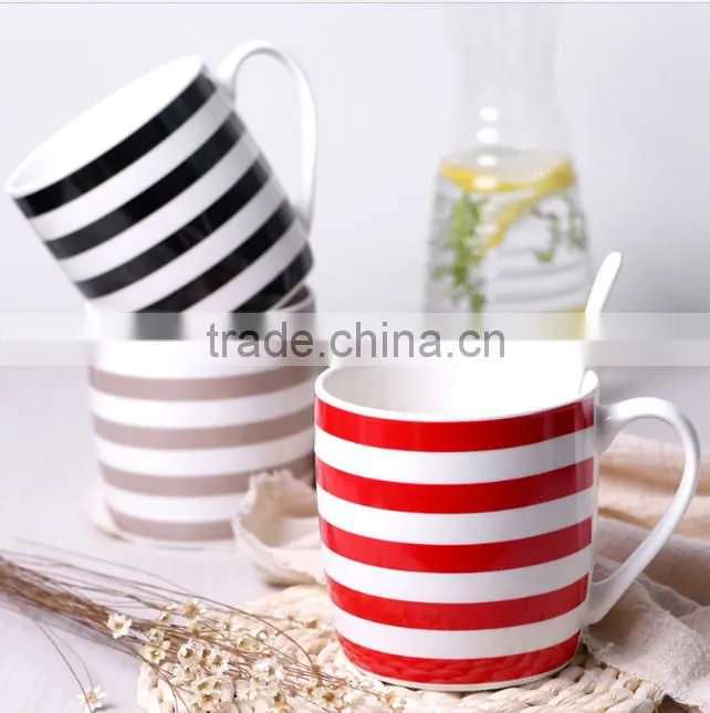 12-Ounce Porcelain Coffee Mug Red (white Dots Stripes grey )