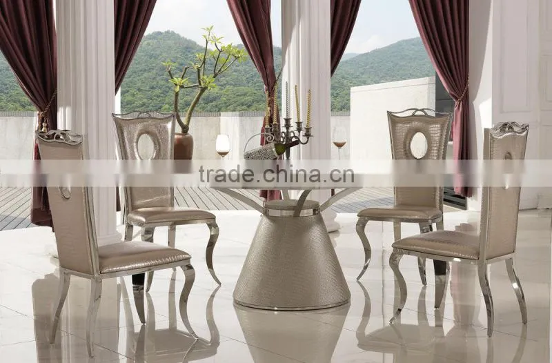 TH379 modern stainless steel cheap round glass cafe table chair set