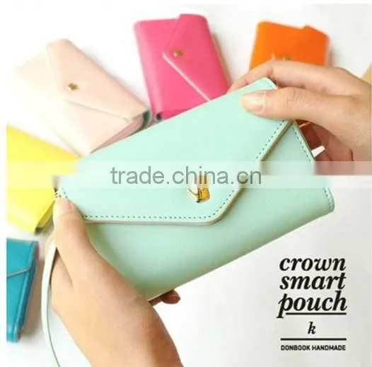 Crown smart pouch leather PU wallet case handbag for iPhone/Galaxy S/Smart Phone, comestic Jewelry bag