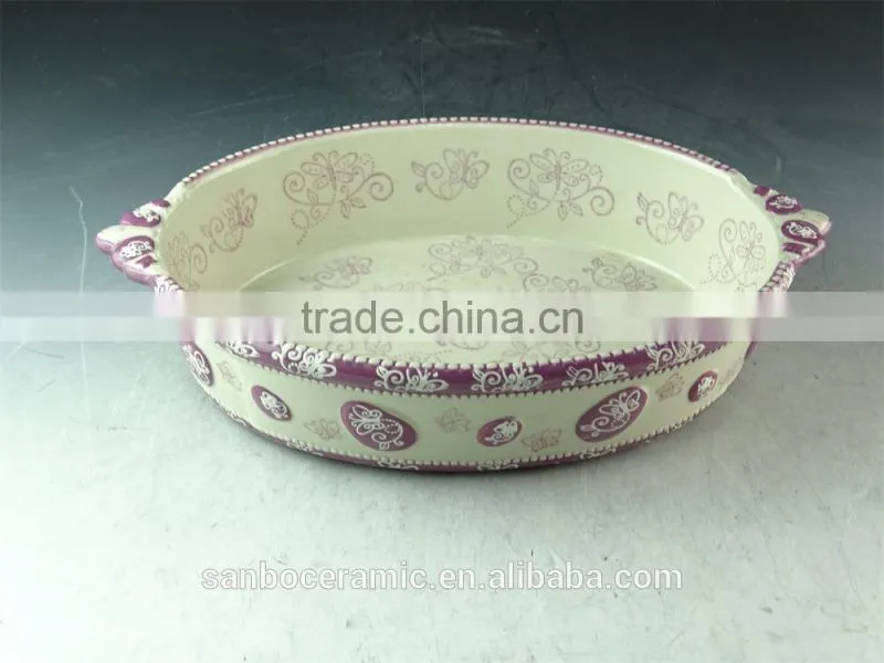 color print ceramic bake plate bakeware with handles in stocklots