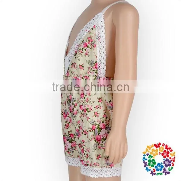 Summer New Boutique Outfits Baby V-neck Playsuit Romper Backless Floral Fabric Jersey Jumpsuit Kid