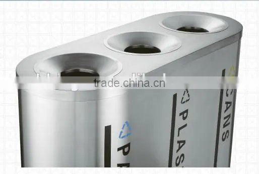 Stainless steel triple garbage bin big capacity recyle bin for street